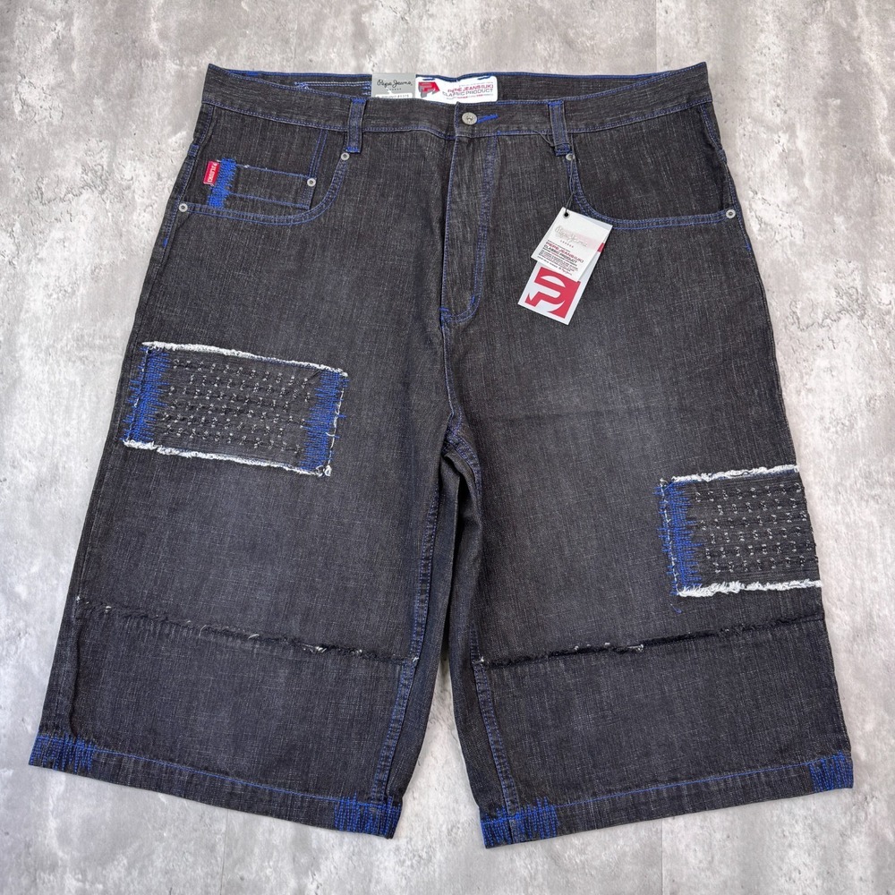 Vintage Pepe Jean‎ Shorts Mens 42 Black Patchwork Baggy Distressed Bruno Y2K NWT